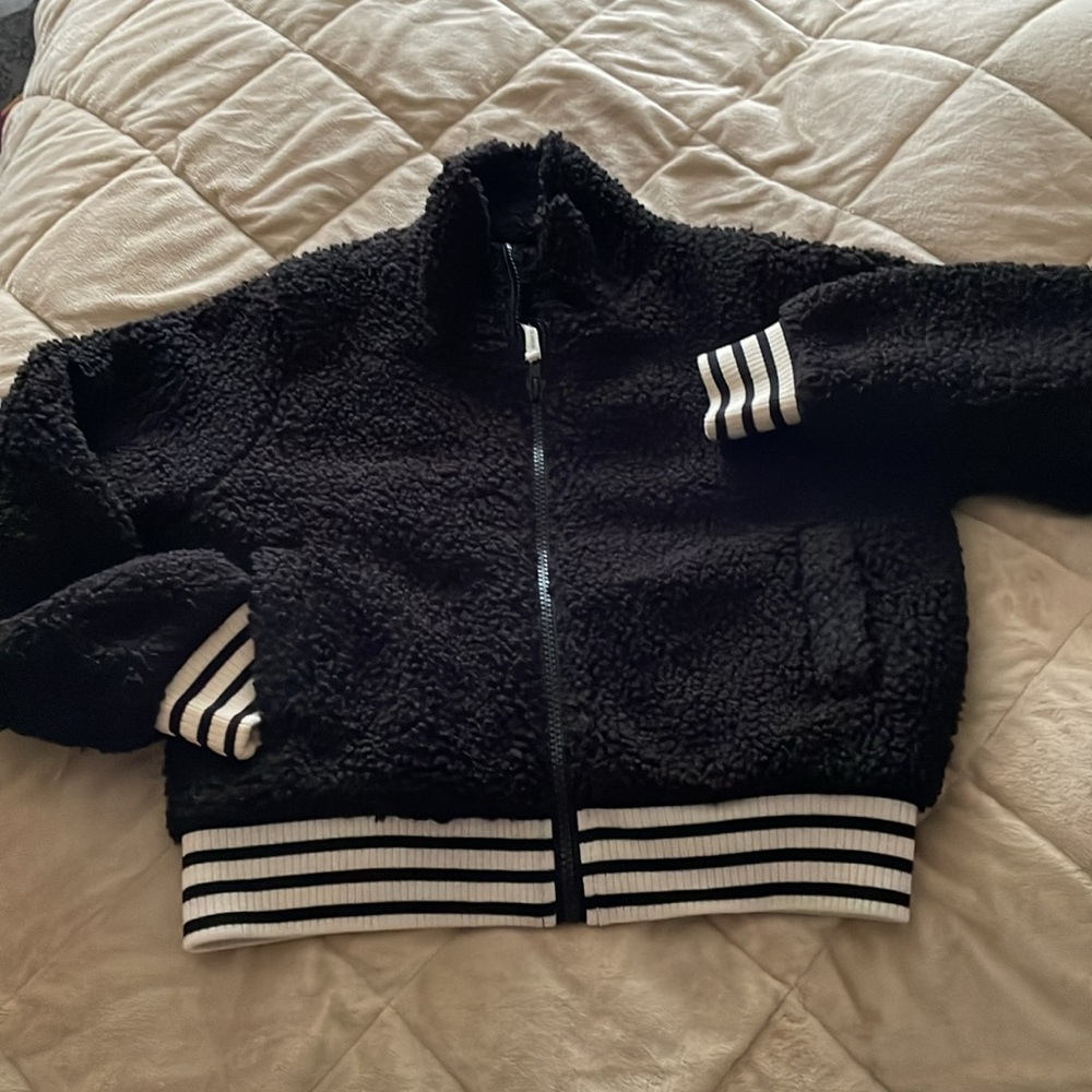 Ivory Ella Teddy black cropped / bomber jacket size m